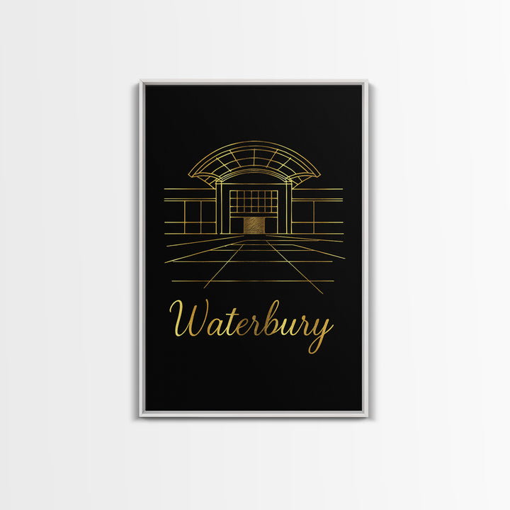 Waterbury Connecticut Travel Poster, Canvas Print, Gold Outline Poster Art, Waterbury Art Print, Wall Decor, Travel Print, Home Decor