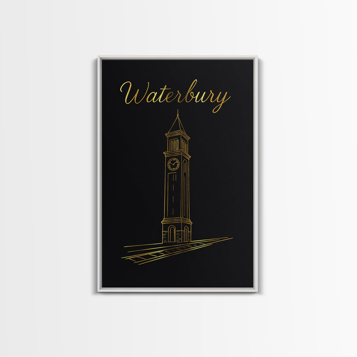 Waterbury Travel Poster, Framed Canvas Print, Dark Minimalist Wall Art, Waterbury Wall Art, City Art Print, Travel Poster Set, Design 3
