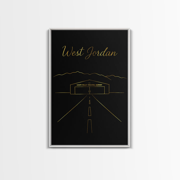 West Jordan Utah Travel Poster, Canvas Print, Black Gold Minimalist Art, West Jordan Poster Print, Mid Century Wall Art, City Art Print