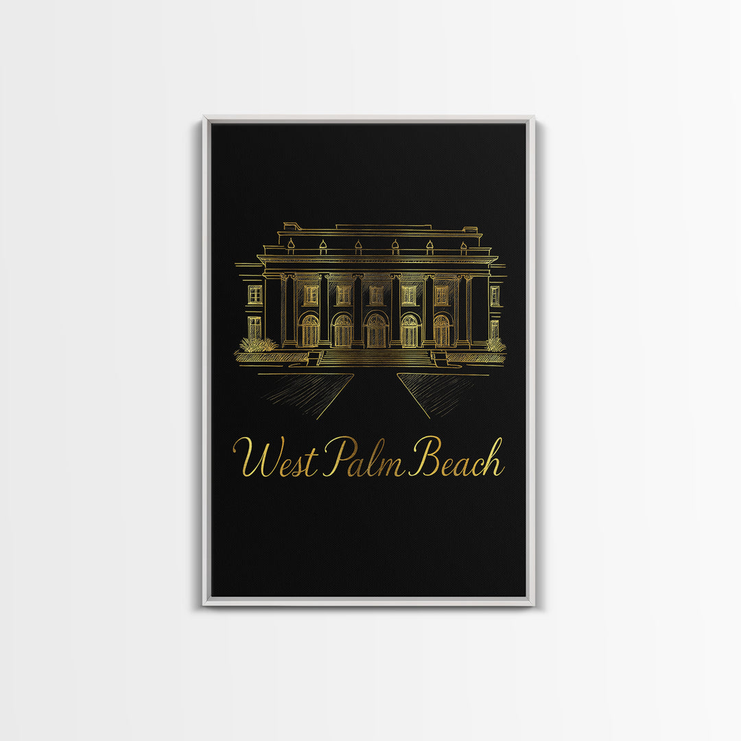 West Palm Beach Travel Poster, Canvas Print, Gold Outline Poster Art, West Palm Beach Poster Print, Gift For Travelers, Living Room Wall Art