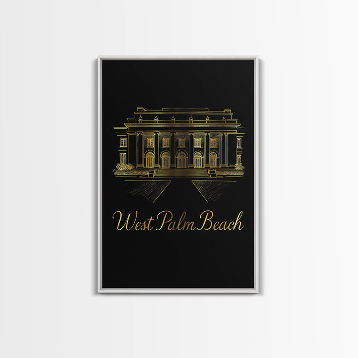 West Palm Beach Travel Poster, Canvas Print, Gold Outline Poster Art, West Palm Beach Poster Print, Gift For Travelers, Living Room Wall Art