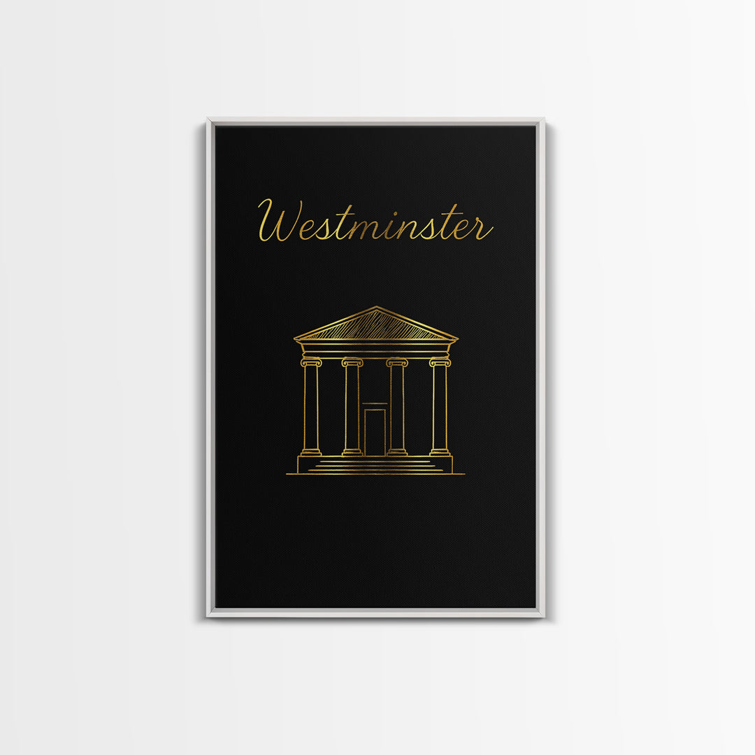 Westminster Travel Poster, Canvas Print, Black Gold Minimalist Art, Westminster Wall Art, Travel Poster Art, Mid Century Wall Art
