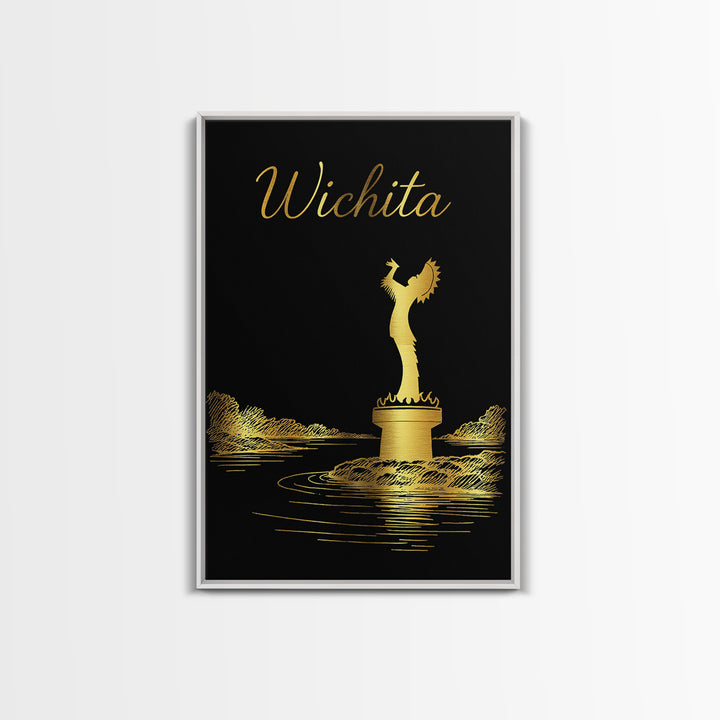 Wichita Kansas Travel Poster, Framed Canvas Print, Black Gold Minimalist Art, Wichita Poster Print, Travel Poster Set, Wanderlust Decor