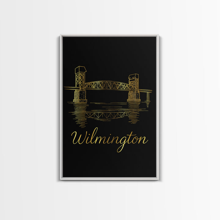Wilimington Travel Poster, Framed Canvas Print, Black Gold Minimalist Art, Wilimington Art Print, Travel Poster Set, City Travel Prints