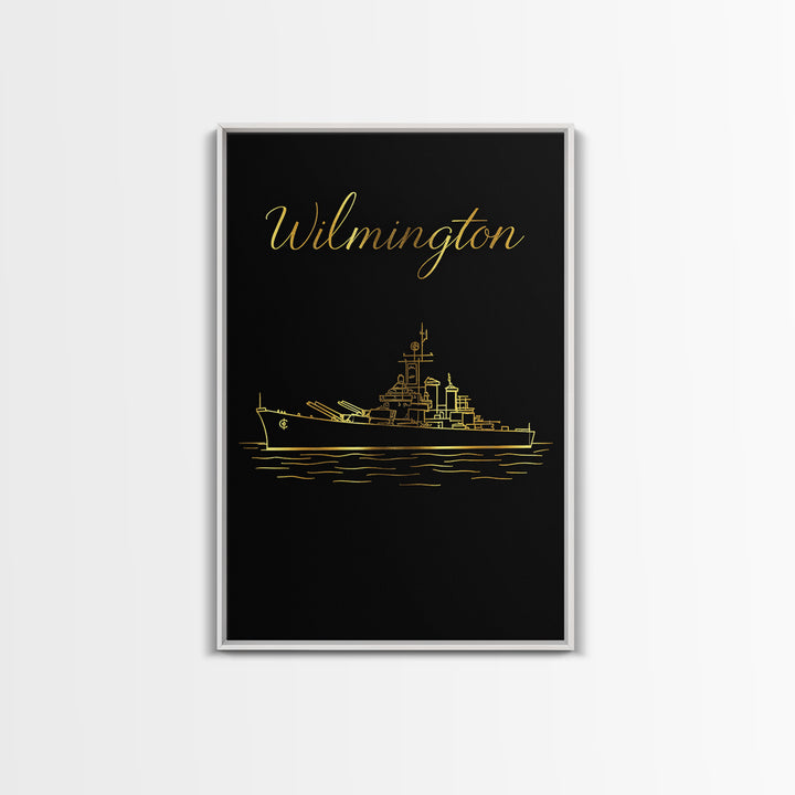 Wilmington Travel Poster, Framed Canvas Print, Black Gold Minimalist Art, Wilmington Travel Art, Living Room Wall Art, Home Office Decor
