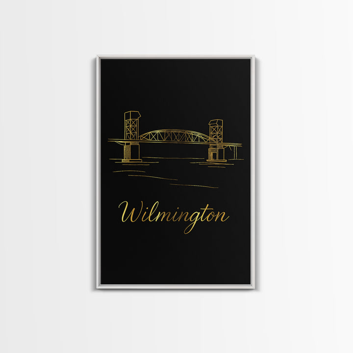 Wilmington Travel Poster, Canvas Print, Gold Outline Poster Art, Wilmington Travel Art, Mid Century Wall Art, Vintage Travel Art