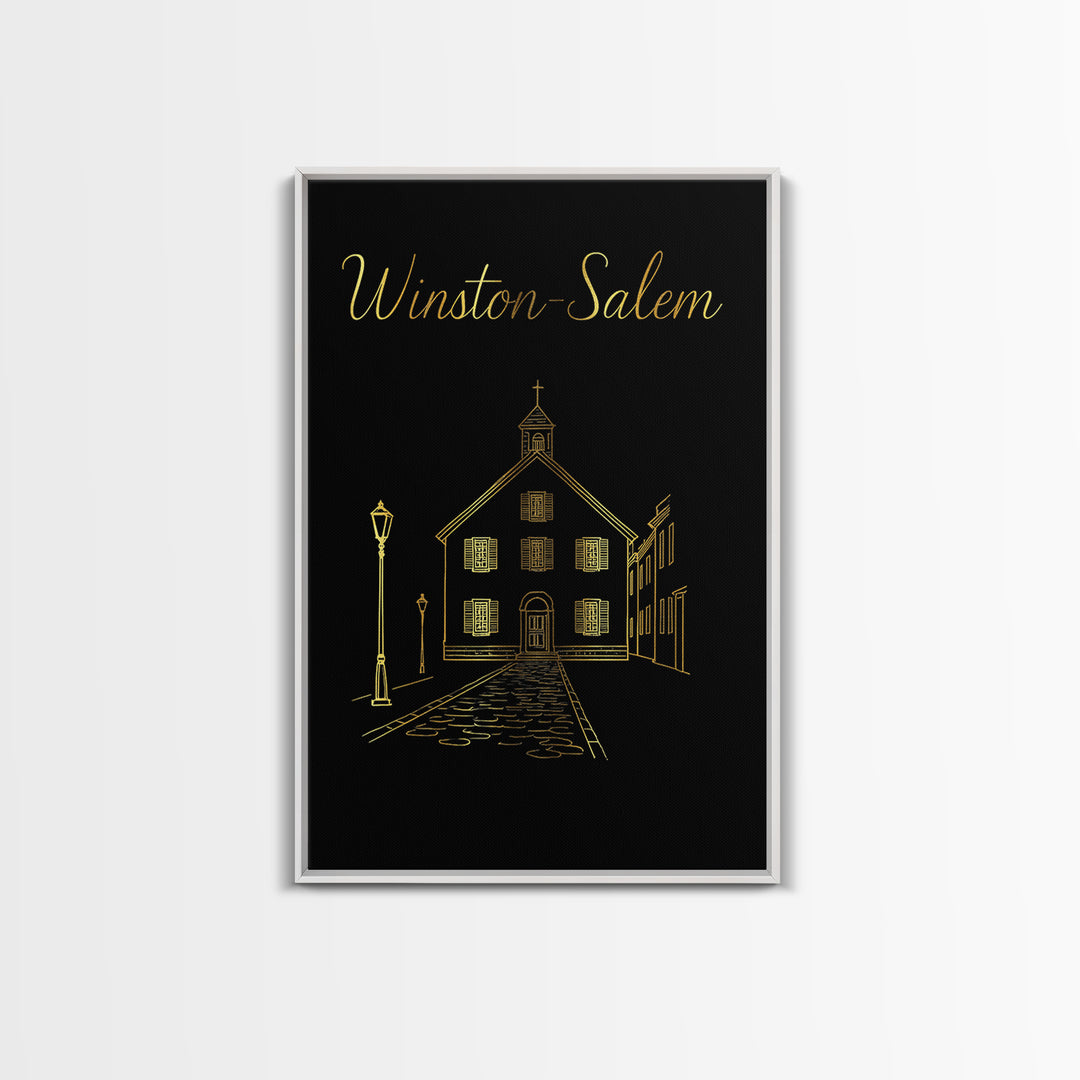 Winston Salem Travel Poster, Framed Canvas Print, Black Gold Minimalist Art, Winston Salem Wall Art, Modern Wall Decor, Eclectic Wall Decor