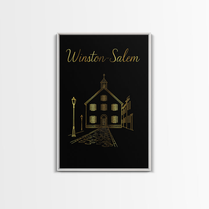 Winston Salem Travel Poster, Framed Canvas Print, Black Gold Minimalist Art, Winston Salem Wall Art, Modern Wall Decor, Eclectic Wall Decor