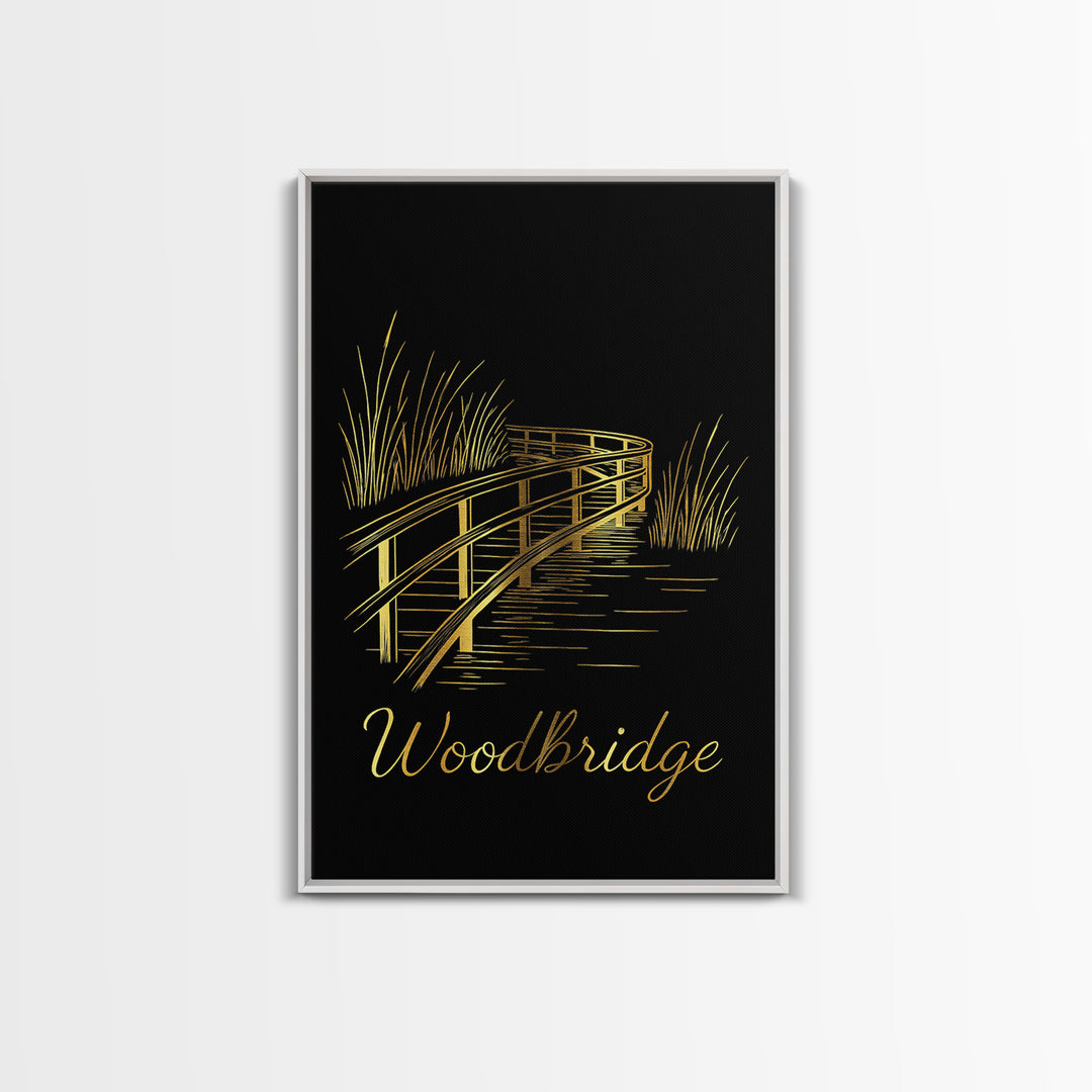 Woodbridge Virginia Travel Poster, Canvas Print, Black Gold Minimalist Art, Woodbridge Art Print, Modern Wall Decor, Living Room Wall Art