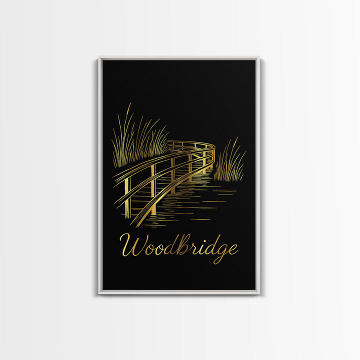 Woodbridge Virginia Travel Poster, Canvas Print, Black Gold Minimalist Art, Woodbridge Art Print, Modern Wall Decor, Living Room Wall Art