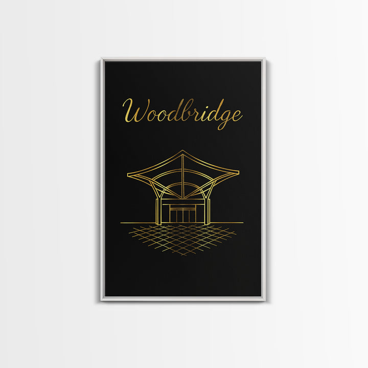 Woodbridge Travel Poster, Framed Canvas Print, Minimalist Gold Line Art, Woodbridge City Art, Travel Poster Set, Wanderlust Decor