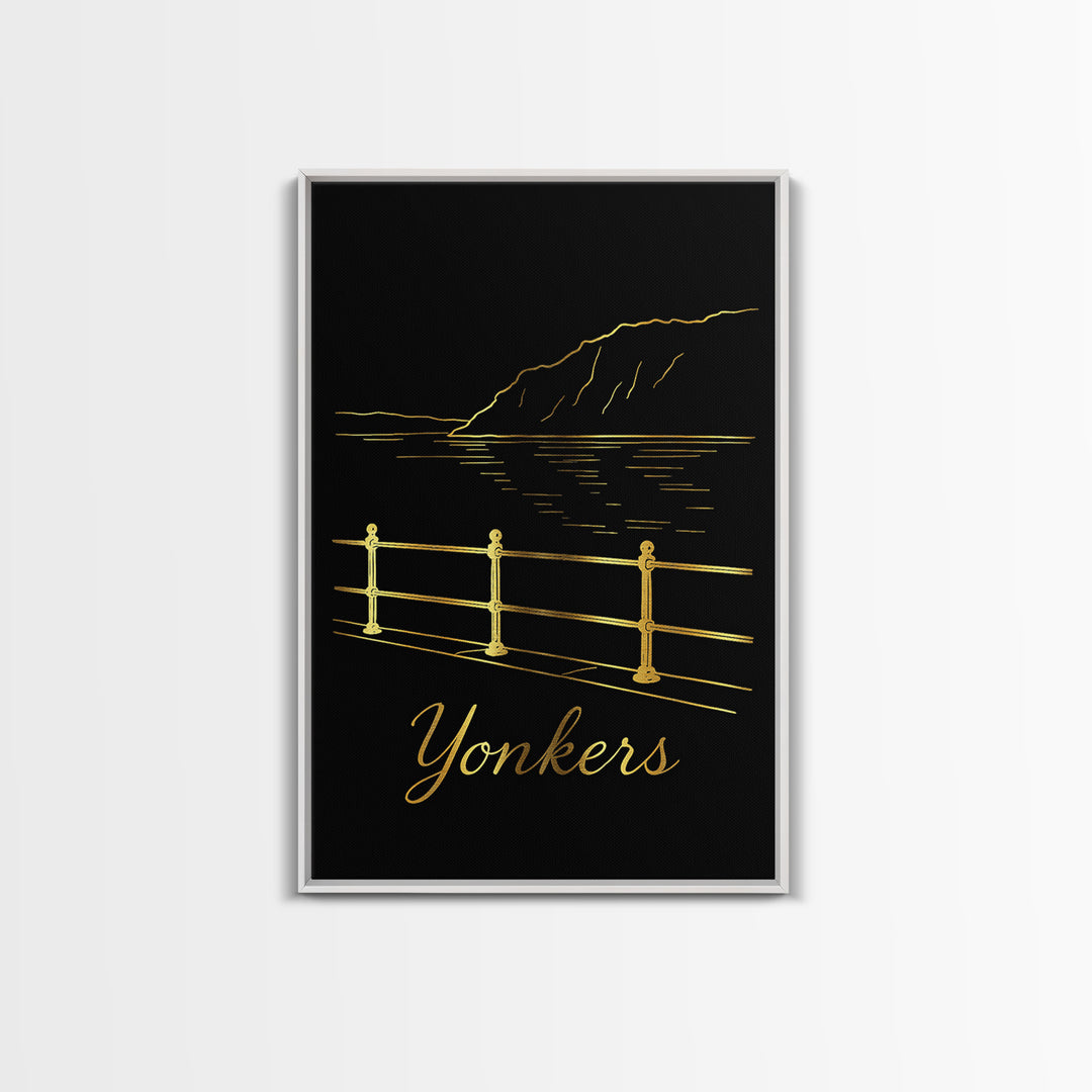 Yonkers Travel Poster, Framed Canvas Print, Dark Minimalist Wall Art, Yonkers Art Print, Travel Wall Decor, Retro Travel Print