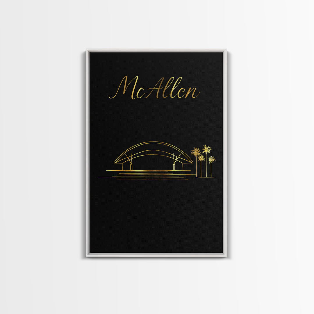Mbb Mcallen Travel Poster, Framed Canvas Print, Gold Outline Poster Art, Mbb Mcallen Wall Art, Home Office Decor, Modern Wall Decor