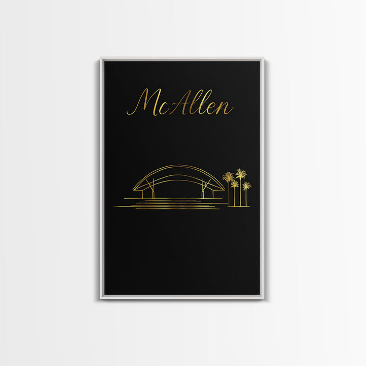 Mbb Mcallen Travel Poster, Framed Canvas Print, Gold Outline Poster Art, Mbb Mcallen Wall Art, Home Office Decor, Modern Wall Decor