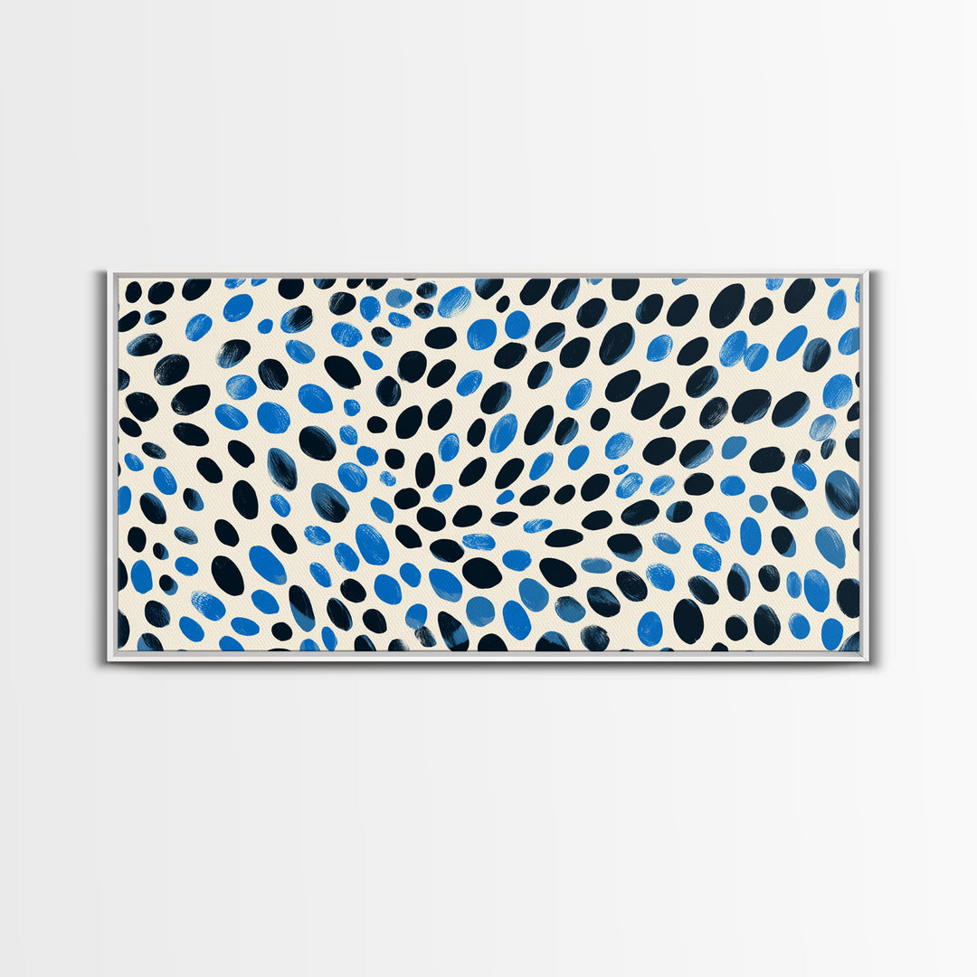 Black Blue Oval Dot Wall Art, Midcentury Modern Art Print, Minimalist Geometric Office Decor, Retro Abstract Poster For Home