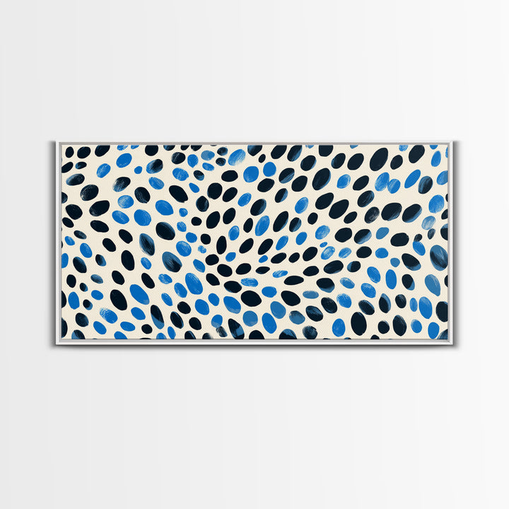 Black Blue Oval Dot Wall Art, Midcentury Modern Art Print, Minimalist Geometric Office Decor, Retro Abstract Poster For Home