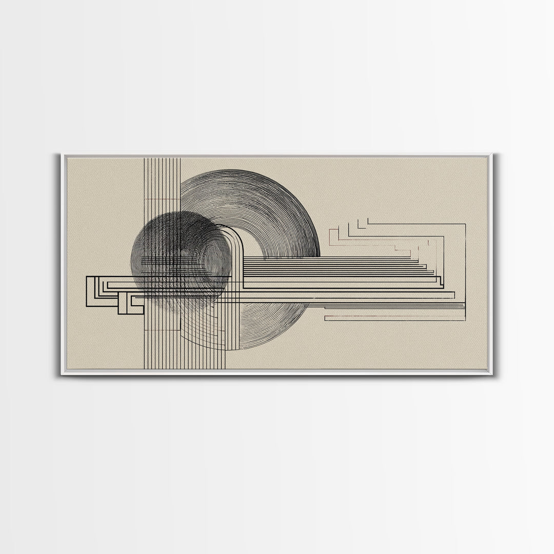 Neutral Geometric Circle Line Wall Art, Midcentury Modern Decor, Bauhaus Inspired Abstract Art Print For Office Home Decor