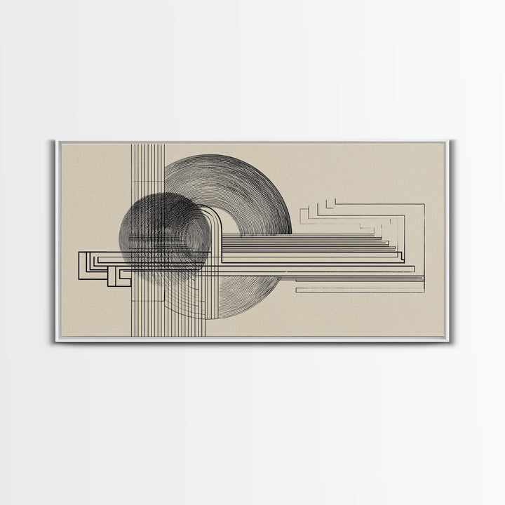 Neutral Geometric Circle Line Wall Art, Midcentury Modern Decor, Bauhaus Inspired Abstract Art Print For Office Home Decor