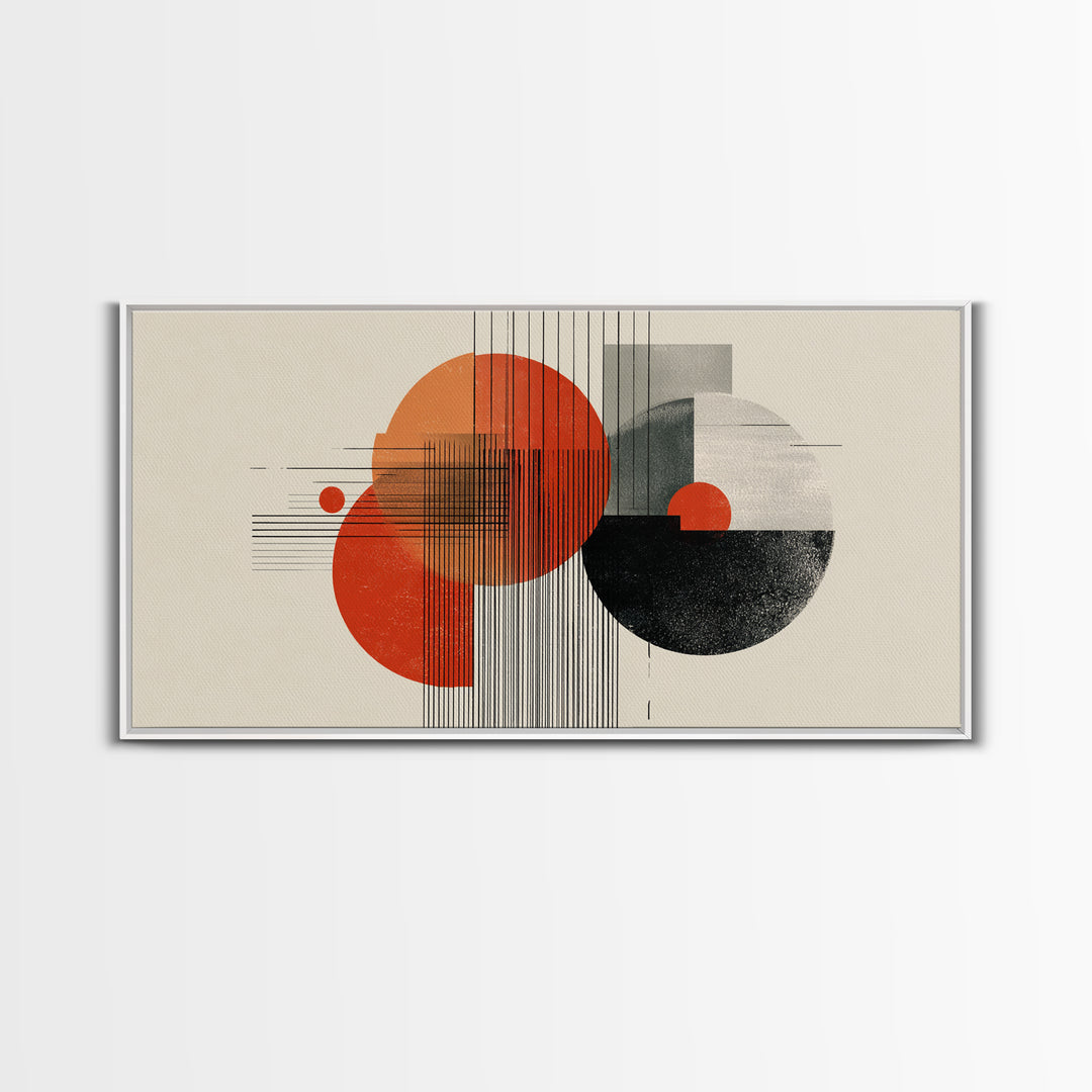 Orange Black Bauhaus Circle Canvas Print, Midcentury Modern Wall Decor, Geometric Abstract Art Poster For Living Room Home Decor