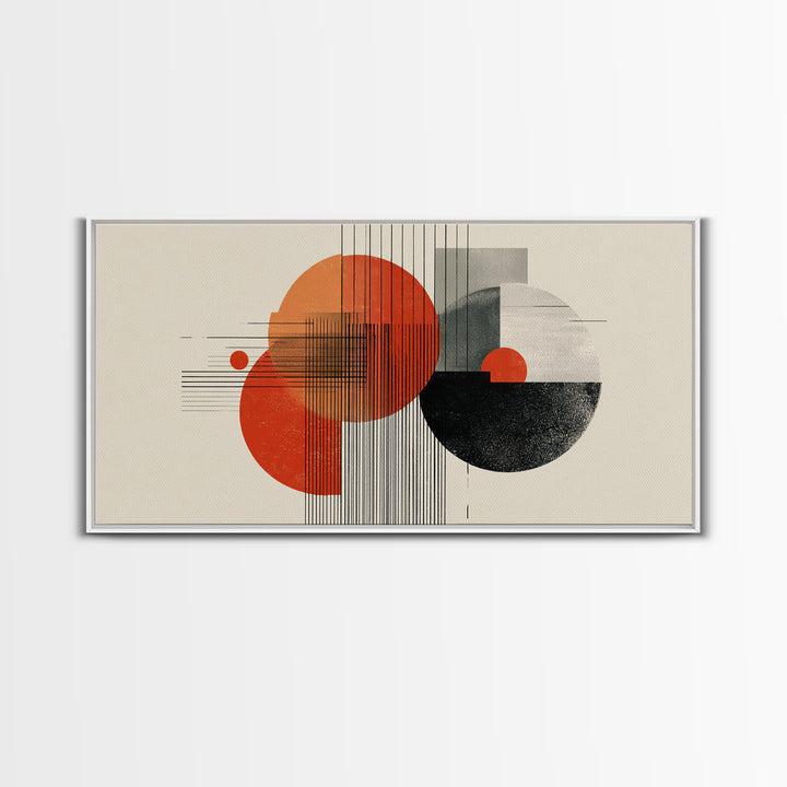 Orange Black Bauhaus Circle Canvas Print, Midcentury Modern Wall Decor, Geometric Abstract Art Poster For Living Room Home Decor