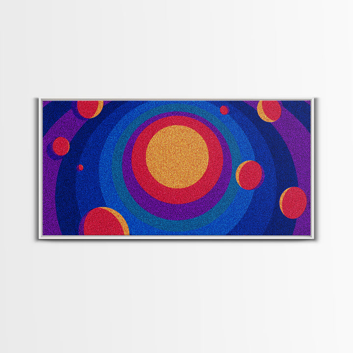 Colorful Concentric Sun And Planet Canvas Print, Midcentury Modern Abstract Wall Art, Retro Space Poster, Vibrant MCM Decor