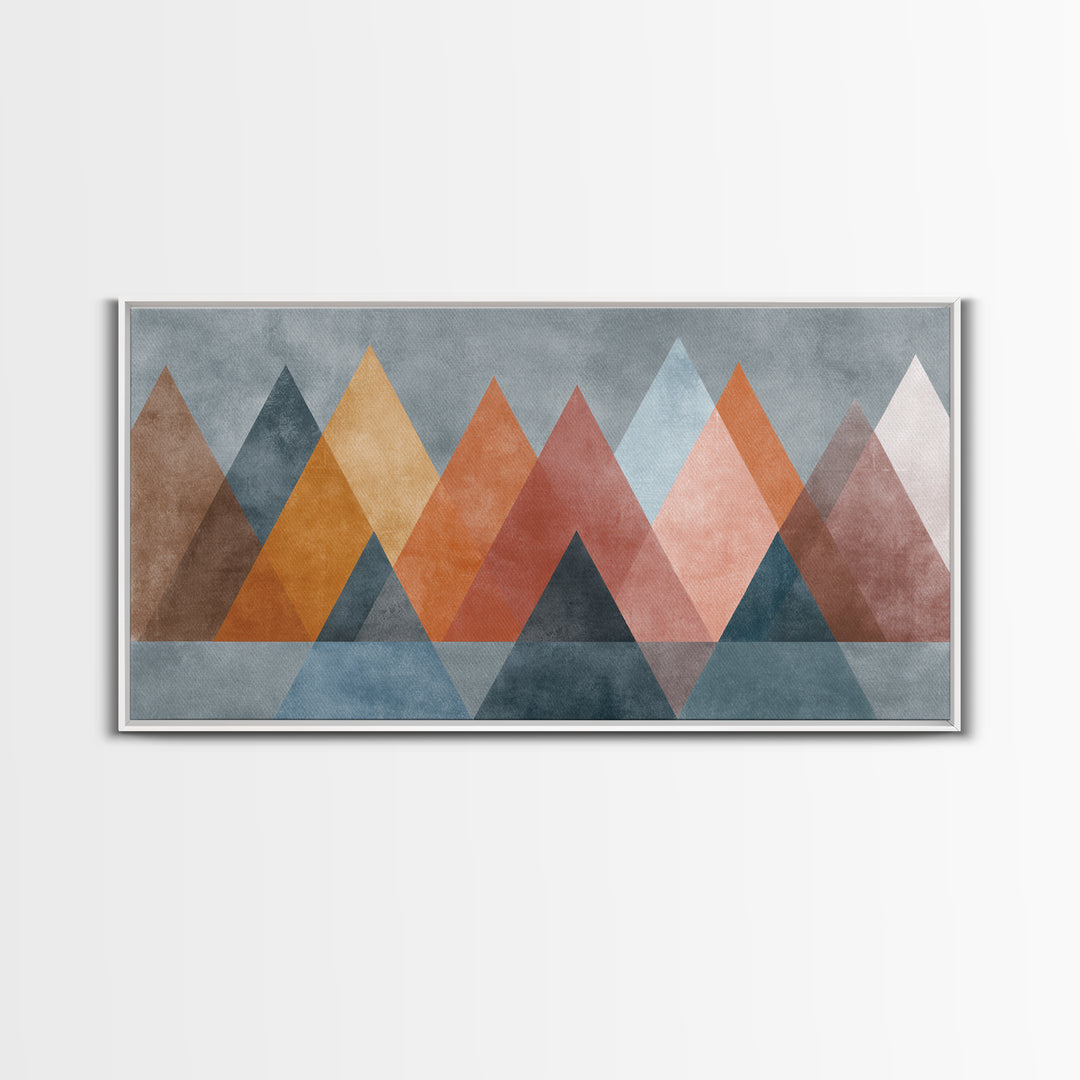 Minimalist Triangle Mountain Canvas Print, Mid Century Modern Wall Art, Geometric Landscape Poster, Neutral Earth Tone Decor
