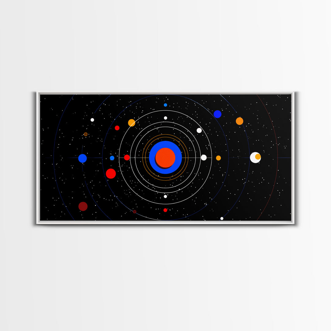 Black Solar System Orbit Wall Art, Midcentury Modern Space Abstract Print, Retro Cosmic Poster, Planetarium MCM Decor Art
