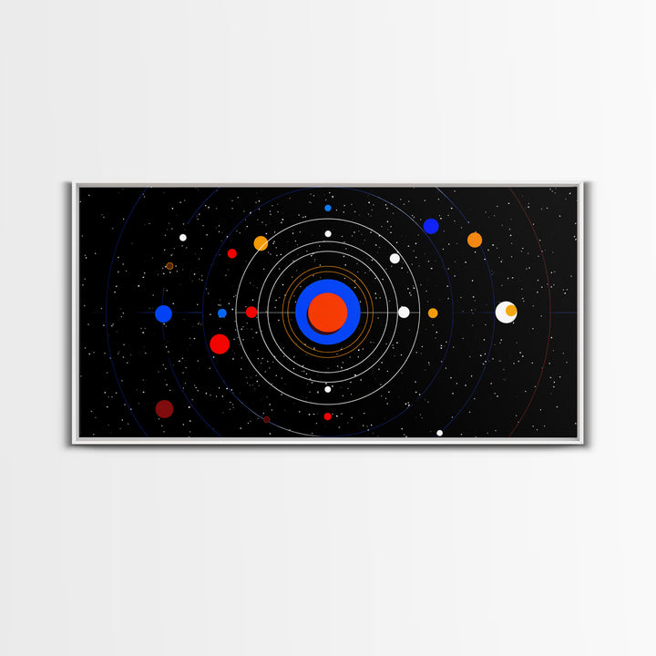 Black Solar System Orbit Wall Art, Midcentury Modern Space Abstract Print, Retro Cosmic Poster, Planetarium MCM Decor Art