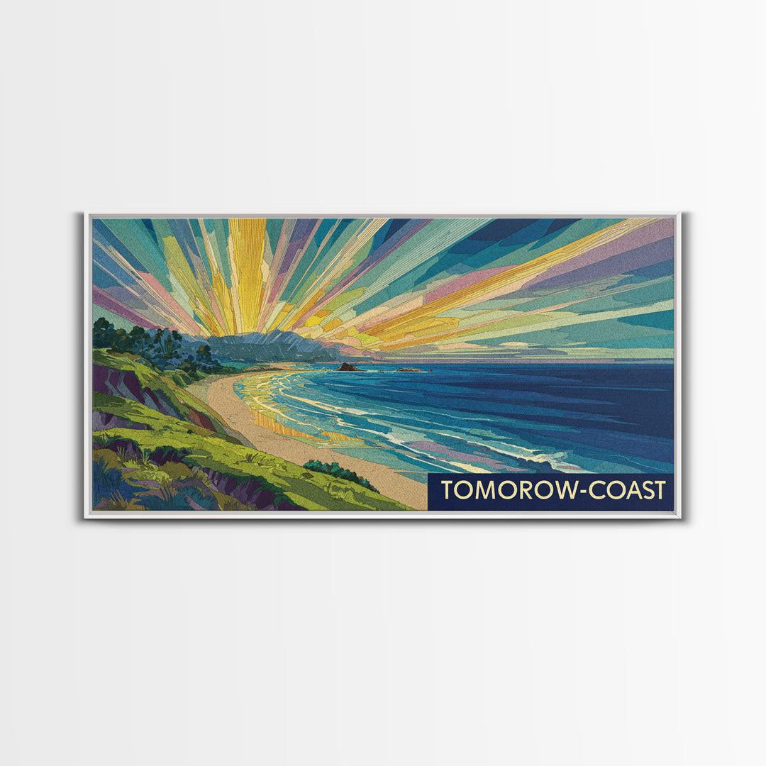 Tomorrow Coast Radiant Beach Sunrise Wall Art, Retro Travel Poster, Coastal Landscape Print, Modern Home Decor, Canvas Print