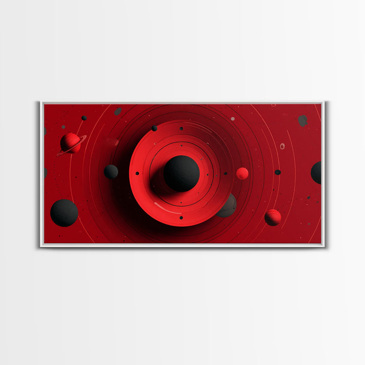 Red Black Planetary Rings Canvas Print, Midcentury Modern Cosmic Wall Art, Sci Fi Space Poster, Atomic Retro MCM Decor Art