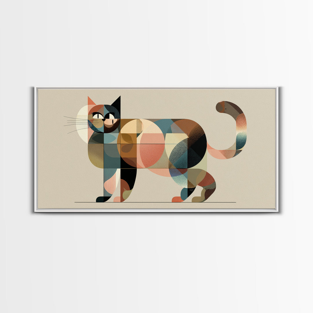 Muted Geometric Cat Wall Art, Midcentury Modern Feline Print, Scandinavian Modern Decor, Pastel Abstract Poster For Cat Lovers