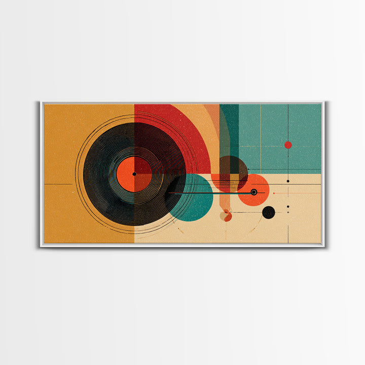 Retro Vinyl Record Wall Art, Midcentury Modern Music Poster, Abstract Geometric Art Print, Orange Teal Decor For Bar Cart