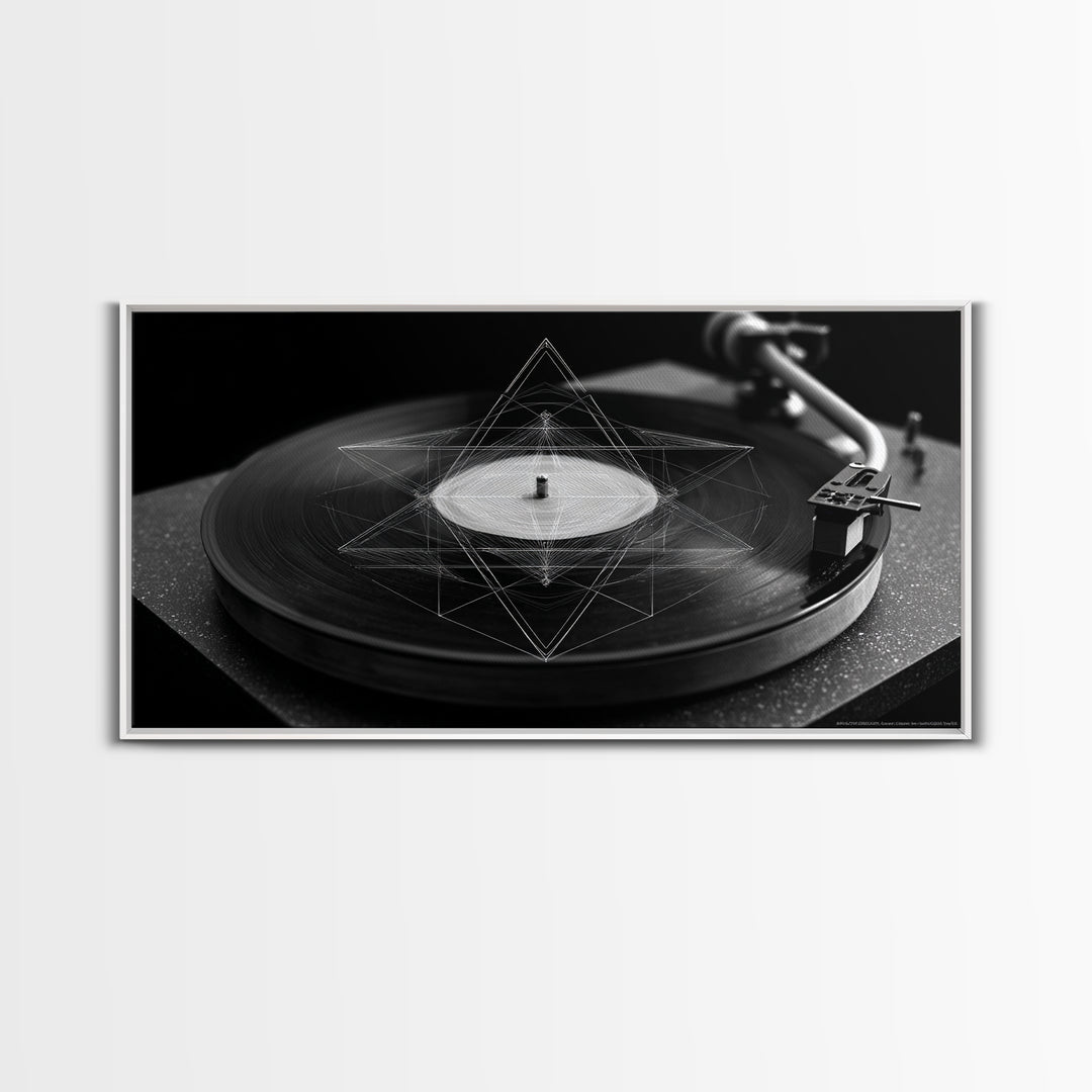 Black And White Turntable Canvas Print, Vinyl Record Wall Art, Modern Geometric Music Poster, Minimalist Decor For Home Office