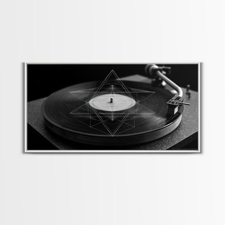 Black And White Turntable Canvas Print, Vinyl Record Wall Art, Modern Geometric Music Poster, Minimalist Decor For Home Office