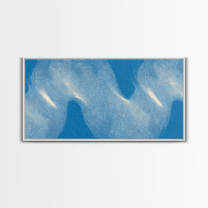 Blue Fingerprint Wave Framed Canvas Print, Abstract Modern Wall Art, Ocean Texture Poster, Coastal Decor For Bedroom And Office