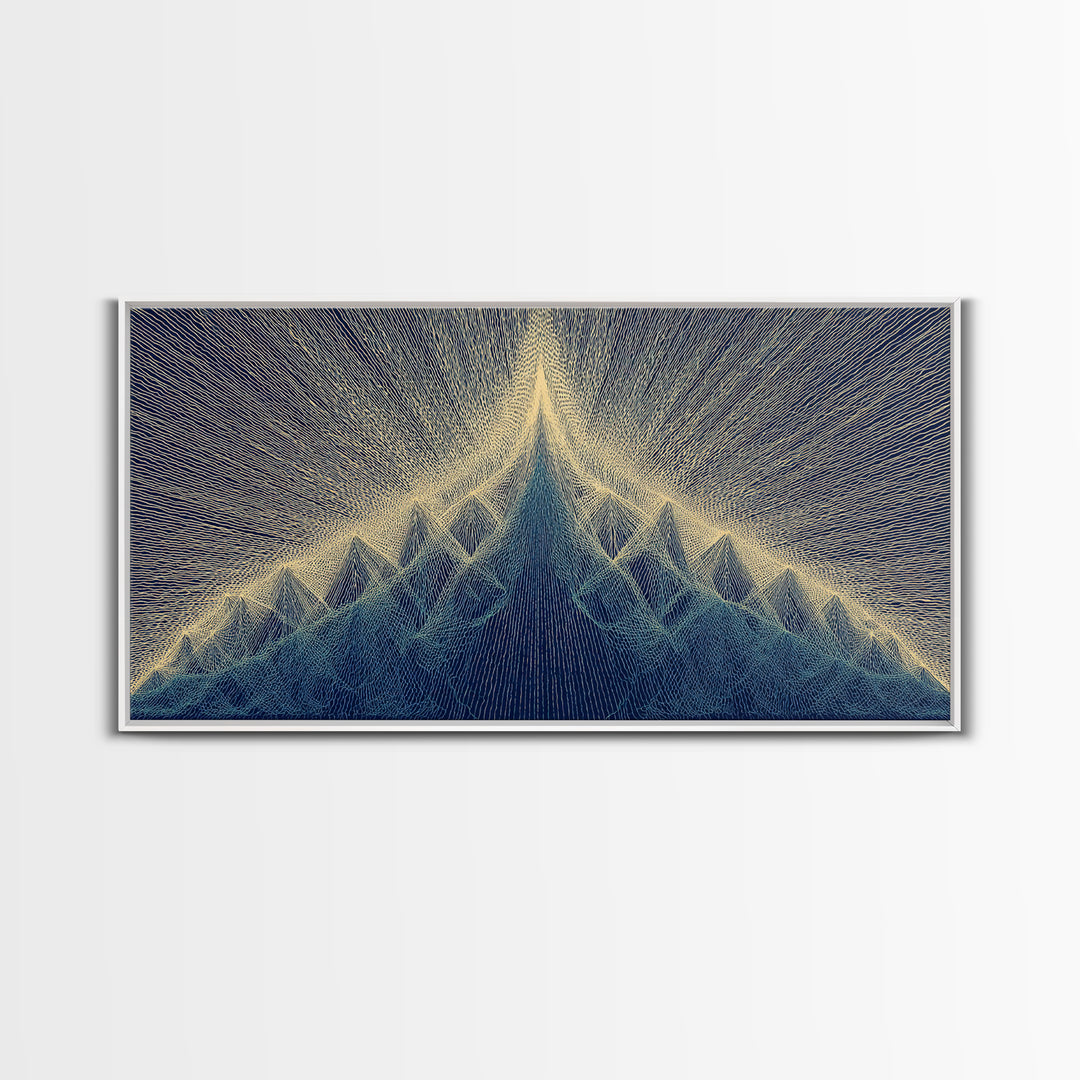Navy Beige Mountain Sound Wave Canvas Print, Modern Abstract Art, Geometric Wall Art, Midcentury Decor For Home Office Decor