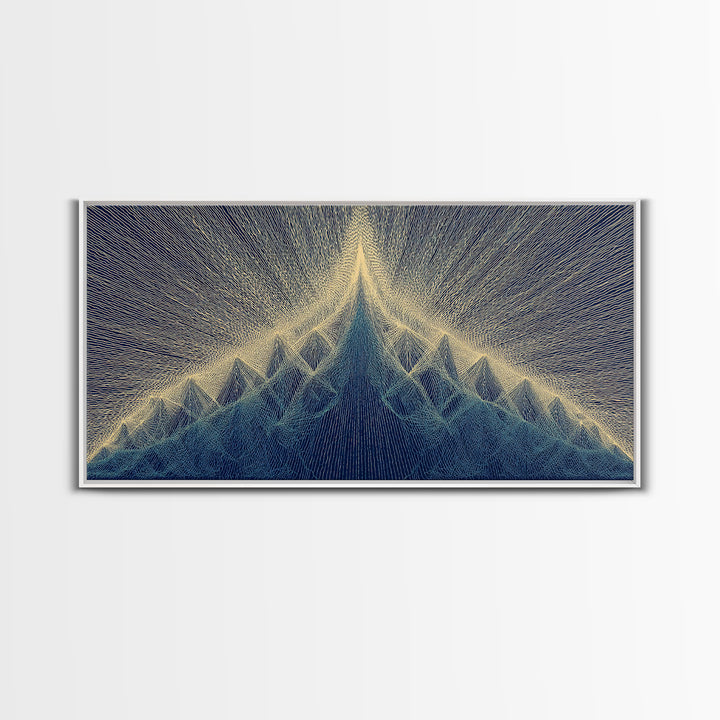 Navy Beige Mountain Sound Wave Canvas Print, Modern Abstract Art, Geometric Wall Art, Midcentury Decor For Home Office Decor