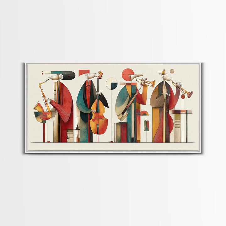 Abstract Geometric Jazz Musicians Canvas Print, Midcentury Modern Wall Art, Bauhaus Poster, Colorful Home Decor Gift Idea