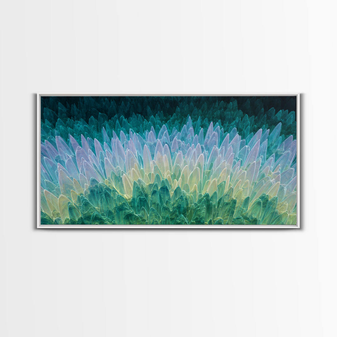 Teal Crystal Feather Abstract Wall Art, Midcentury Modern Art Print, Blue Green Geometric Decor, Statement Home Office Art