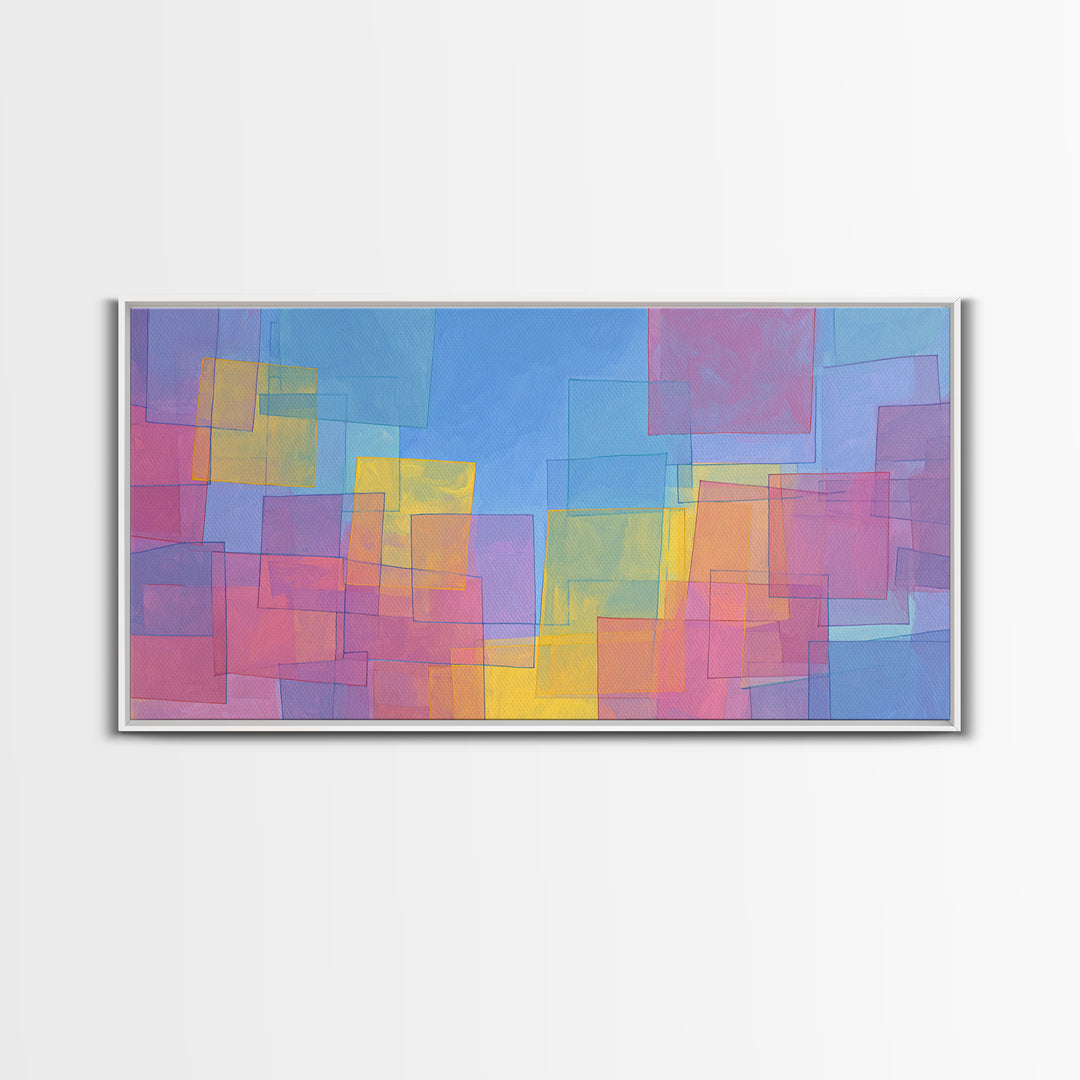 Pastel Color Block Squares Canvas Print, Bauhaus Geometric Wall Art, Modern Abstract Art Print, Pink Blue Nursery Decor Gift