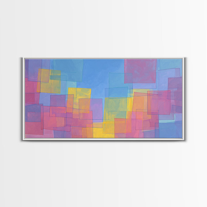 Pastel Color Block Squares Canvas Print, Bauhaus Geometric Wall Art, Modern Abstract Art Print, Pink Blue Nursery Decor Gift