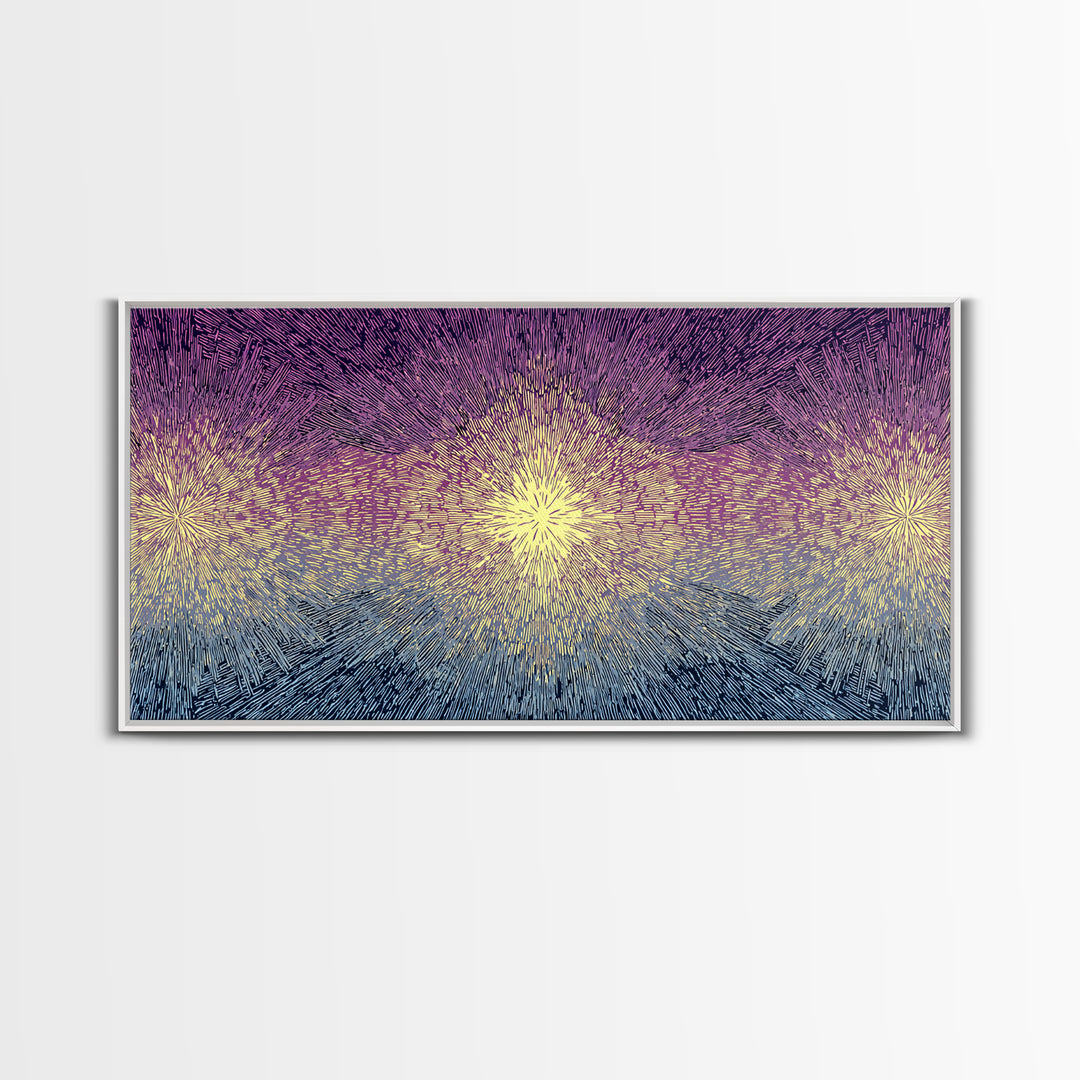 Purple Gold Radiant Burst Wall Art, Midcentury Modern Abstract Print, Spiritual Sun Decor, Funky Geometric Home Office Art