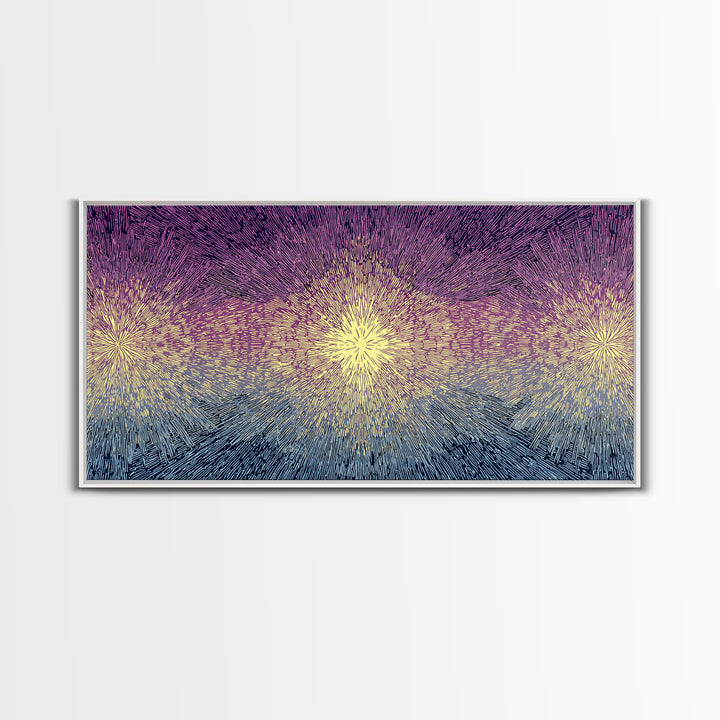 Purple Gold Radiant Burst Wall Art, Midcentury Modern Abstract Print, Spiritual Sun Decor, Funky Geometric Home Office Art