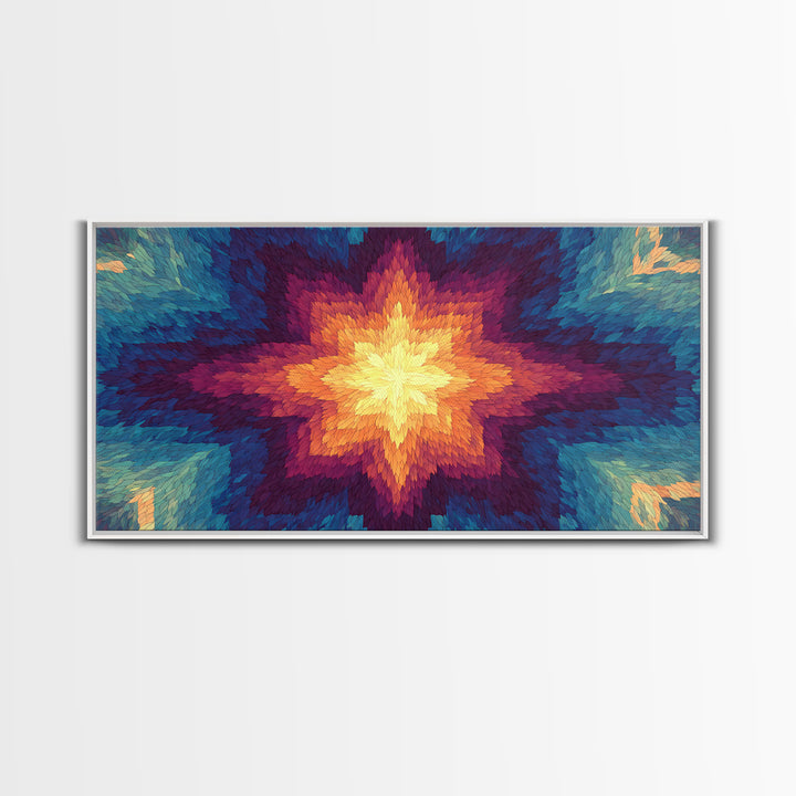 Rainbow Kaleidoscope Starburst Canvas Print, Colorful Midcentury Wall Art, Modern Abstract Art Print, Bold Geometric Decor