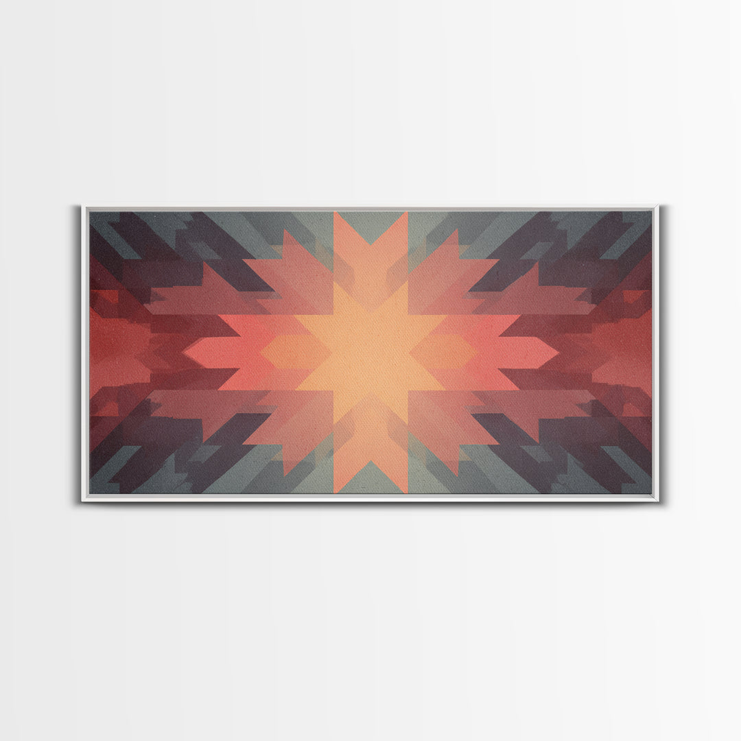 Southwestern Sunrise Star Geometry Wall Art, Midcentury Modern Canvas Print, Earth Tone Abstract Decor, MCM Living Room Art
