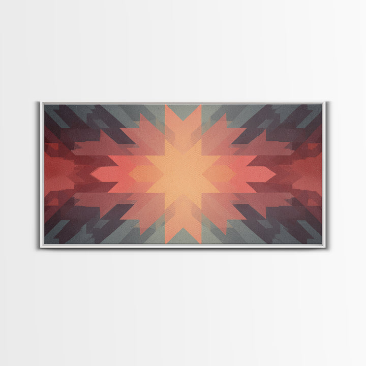 Southwestern Sunrise Star Geometry Wall Art, Midcentury Modern Canvas Print, Earth Tone Abstract Decor, MCM Living Room Art