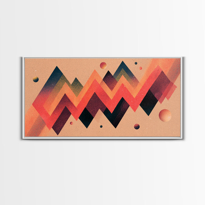 Coral Zigzag Mountain Abstract Wall Art, Mid Century Modern Geometric Poster, Retro Space Decor, Orange Teal Print For Living Room
