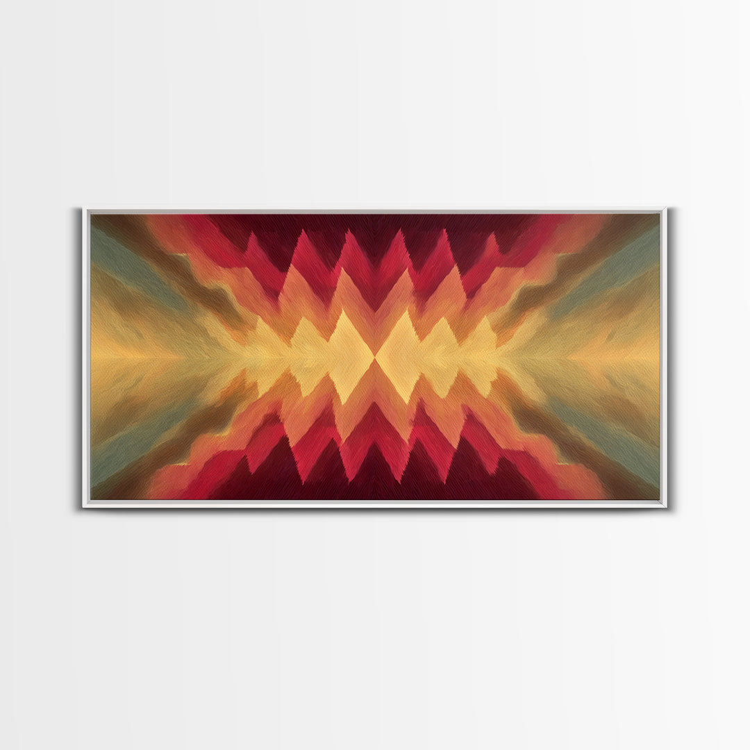 Radiant Chevron Sunset Abstract Canvas Print, Mid Century Modern Wall Art, Warm Red Gold Geometric Decor For Living Room