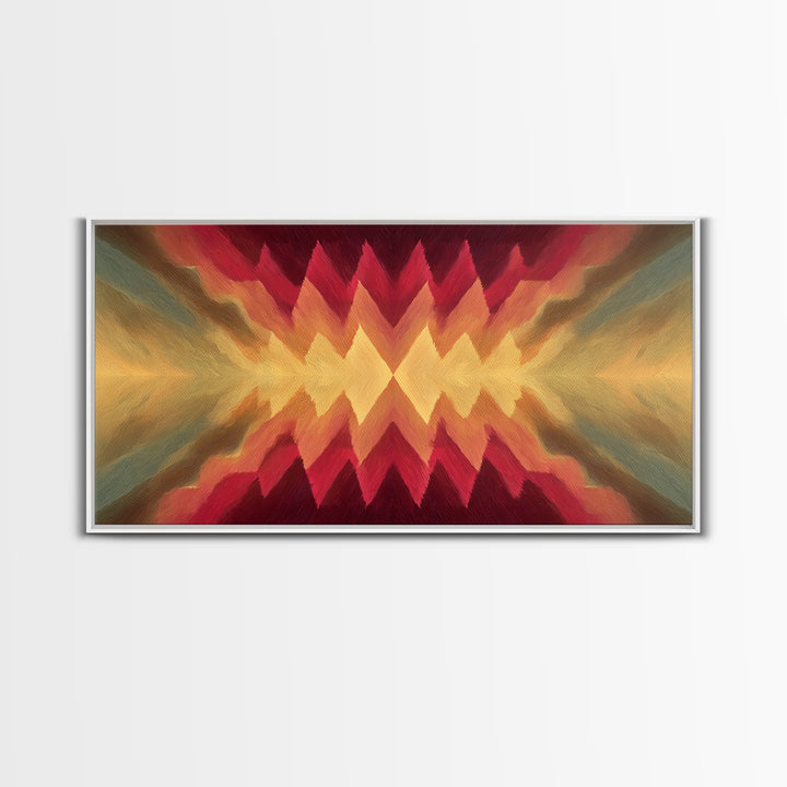 Radiant Chevron Sunset Abstract Canvas Print, Mid Century Modern Wall Art, Warm Red Gold Geometric Decor For Living Room