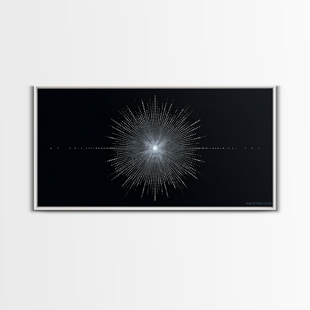Blue Black Digital Starburst Op Art Wall Art, Modern Abstract Art, Geometric Poster, Home Decor, Minimalist Framed Canvas Print